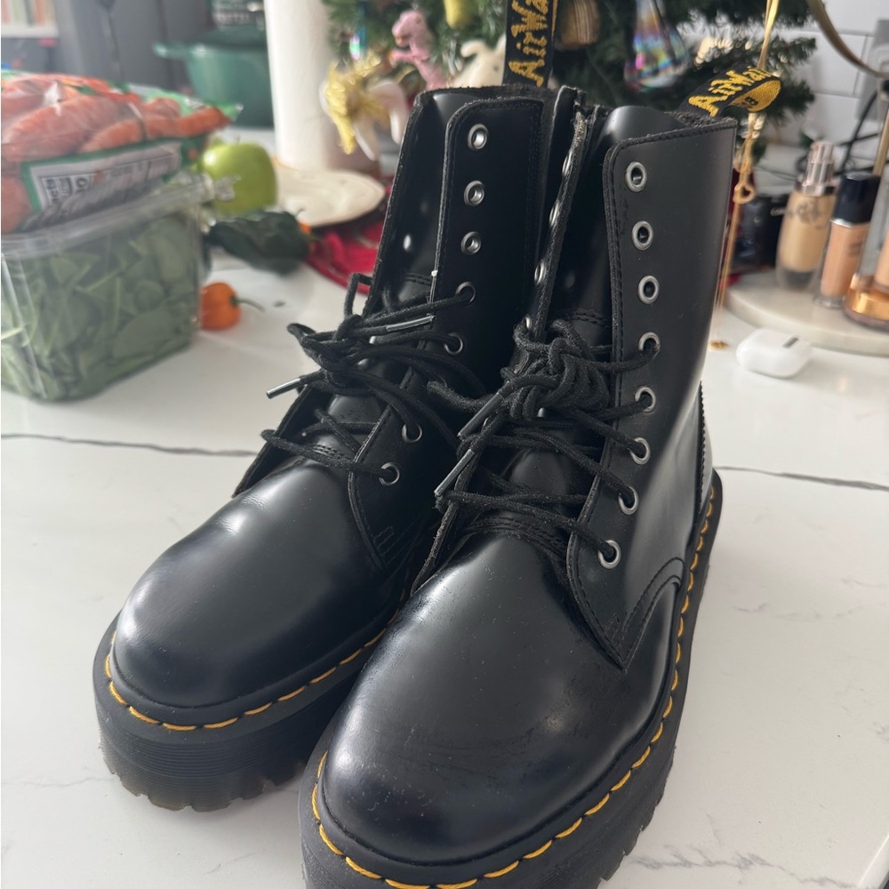 Dr. Martens Black Boots with Yellow Stitching